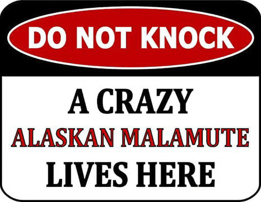 Do Not Knock A Crazy Alaskan Malamute Lives Here 11.5 inch by 9 inch Laminated Dog Sign