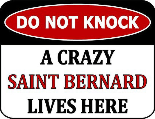 Do Not Knock A Crazy Saint Bernard Lives Here 11.5 inch by 9 inch Laminated Dog Sign
