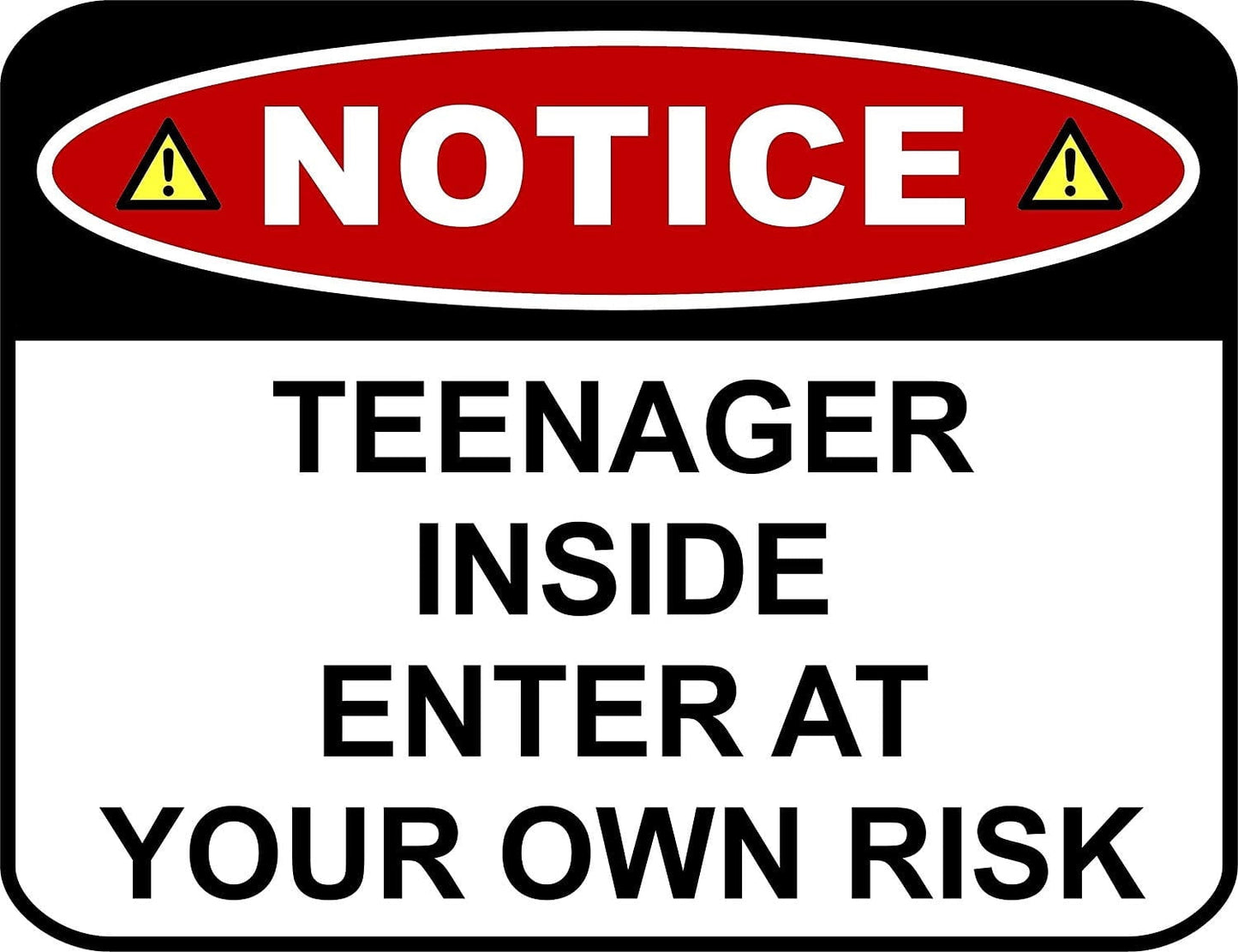 Notice Teenager Inside Enter At Your Own Risk 11.5 inch by 9 inch Laminated Funny Sign