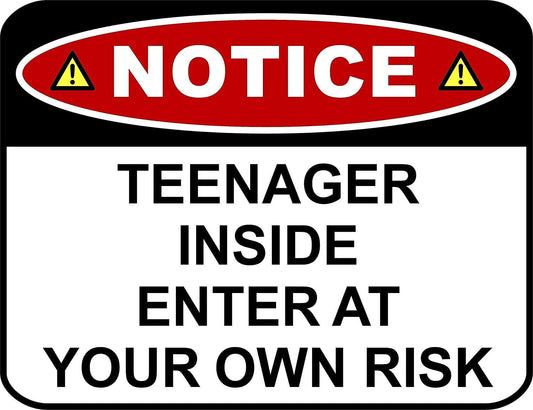 Notice Teenager Inside Enter At Your Own Risk 11.5 inch by 9 inch Laminated Funny Sign
