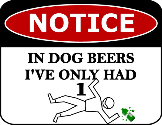 Notice In Dog Beers I've Only Had One 11.5 inch by 9 inch Laminated Funny Sign