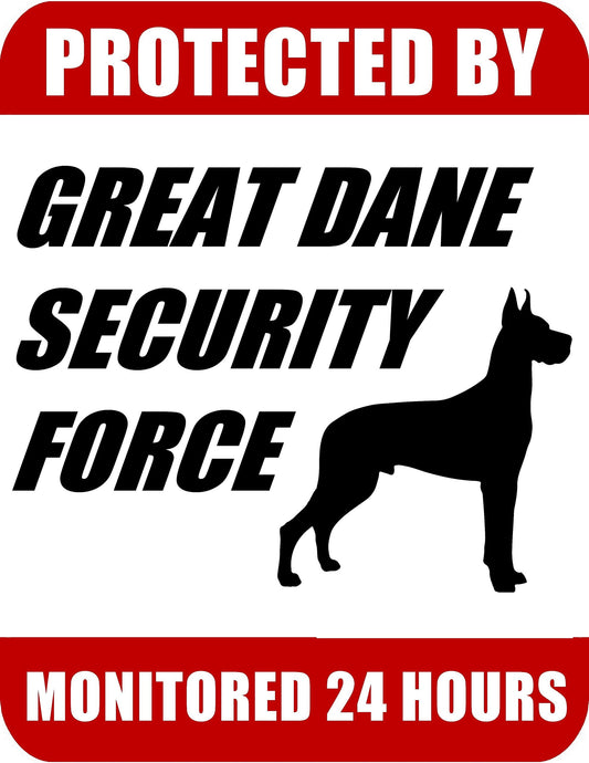 Protected By Great Dane Security Force Monitored 24 Hours 9 inch x 11.5 inch Laminated Dog Sign