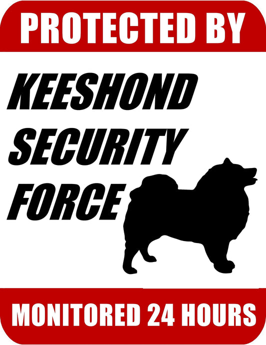 Protected By Keeshond Security Force Monitored 24 Hours 9 inch x 11.5 inch Laminated Dog Sign