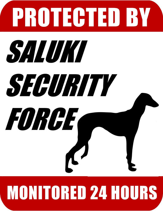 Protected By Saluki Security Force Monitored 24 Hours 9 inch x 11.5 inch Laminated Dog Sign
