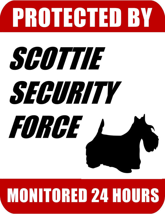 Protected By Scottie Security Force Monitored 24 Hours 9 inch x 11.5 inch Laminated Dog Sign