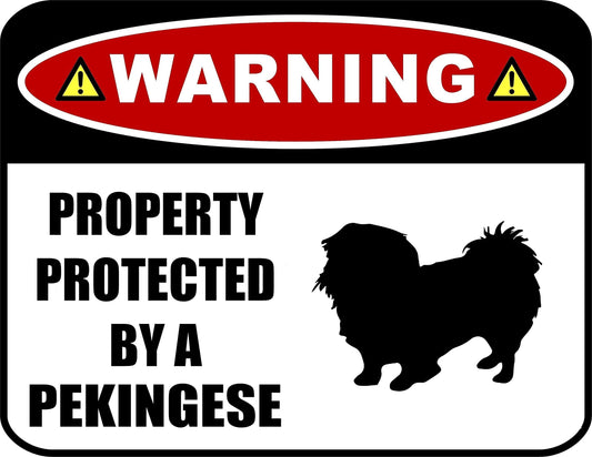 WARNING Property Protected By A Pekingese (SILHOUETTE) 11.5 inch x 9 inch Laminated Dog Sign