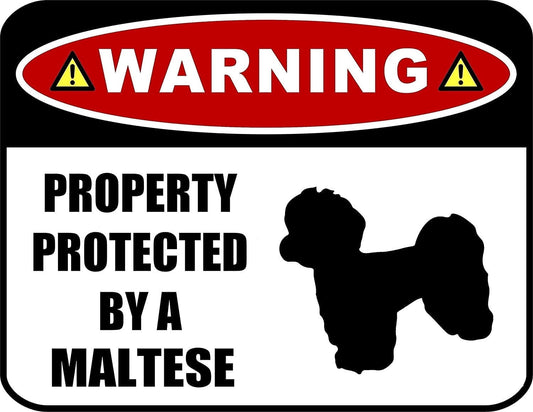 Warning Property Protected by a Maltese (SILHOUETTE) 11.5 inch x 9 inch Laminated Dog Sign