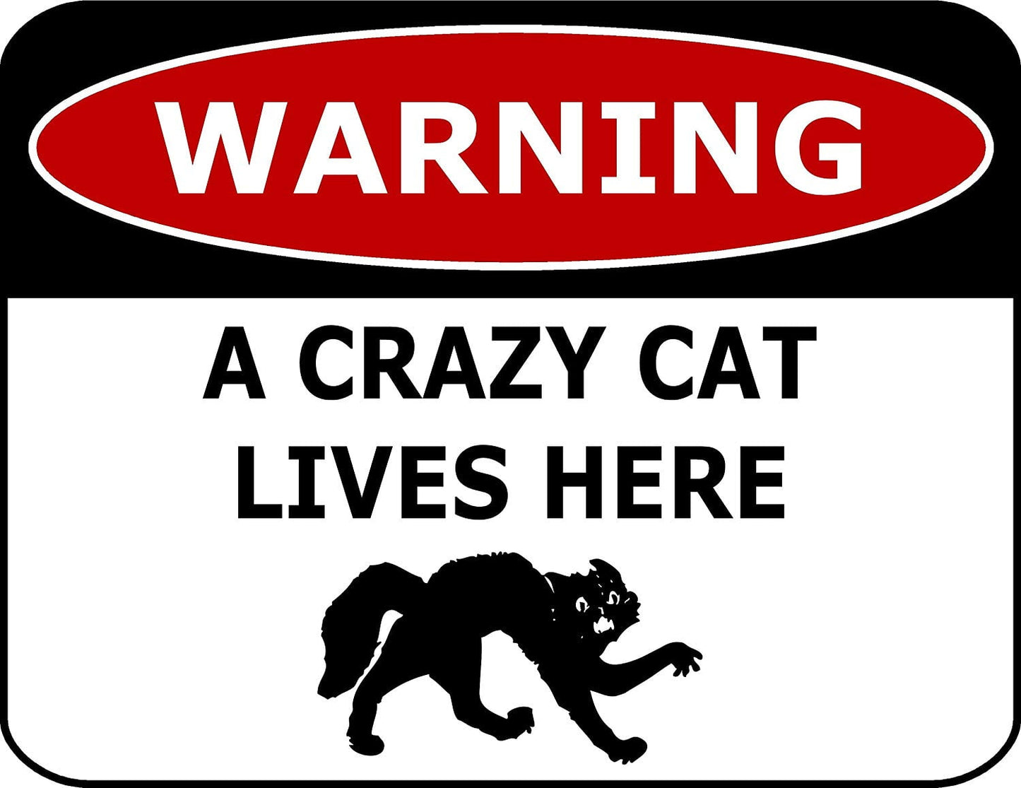Warning A Crazy Cat Lives Here 11.5" x 9" Laminated Funny Sign