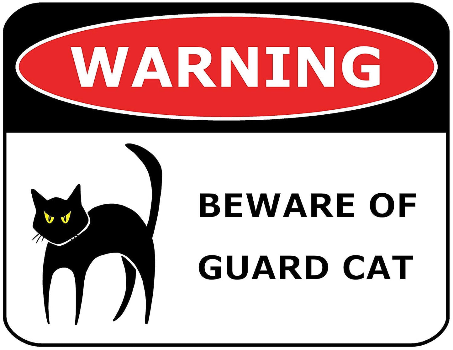 Warning Beware of Guard Cat Funny Laminated Sign, 11 x 9.5