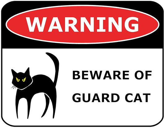 Warning Beware of Guard Cat Funny Laminated Sign, 11 x 9.5