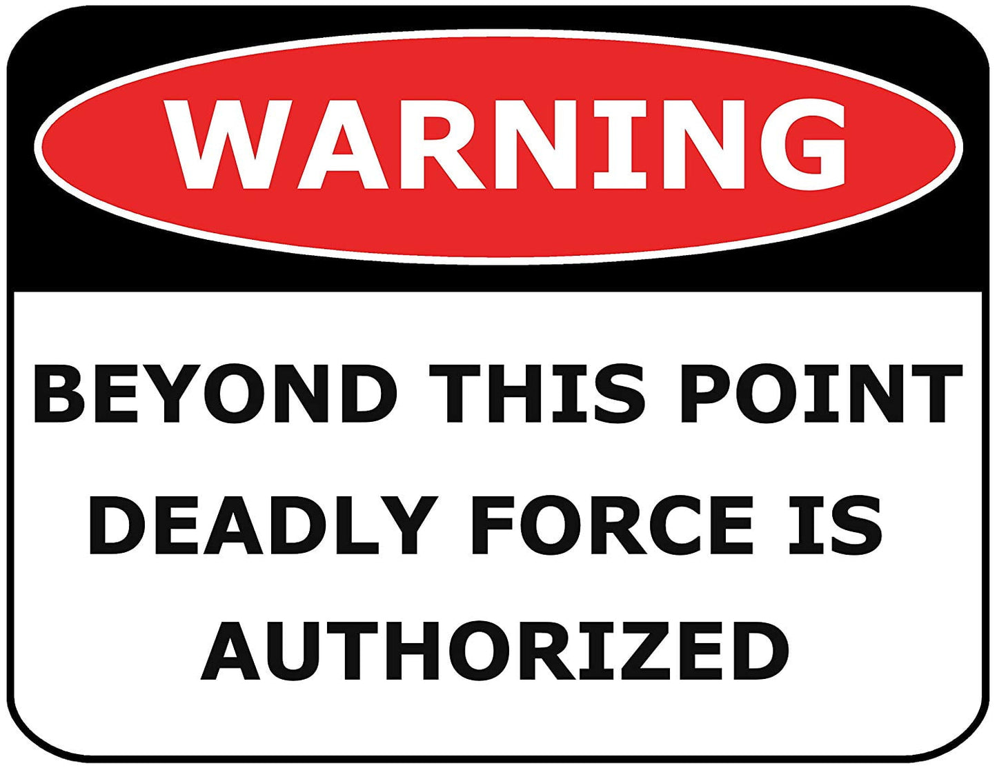 Warning Beyond This Point Deadly Force is Authorized 11.5" x 9" Laminated Funny Sign