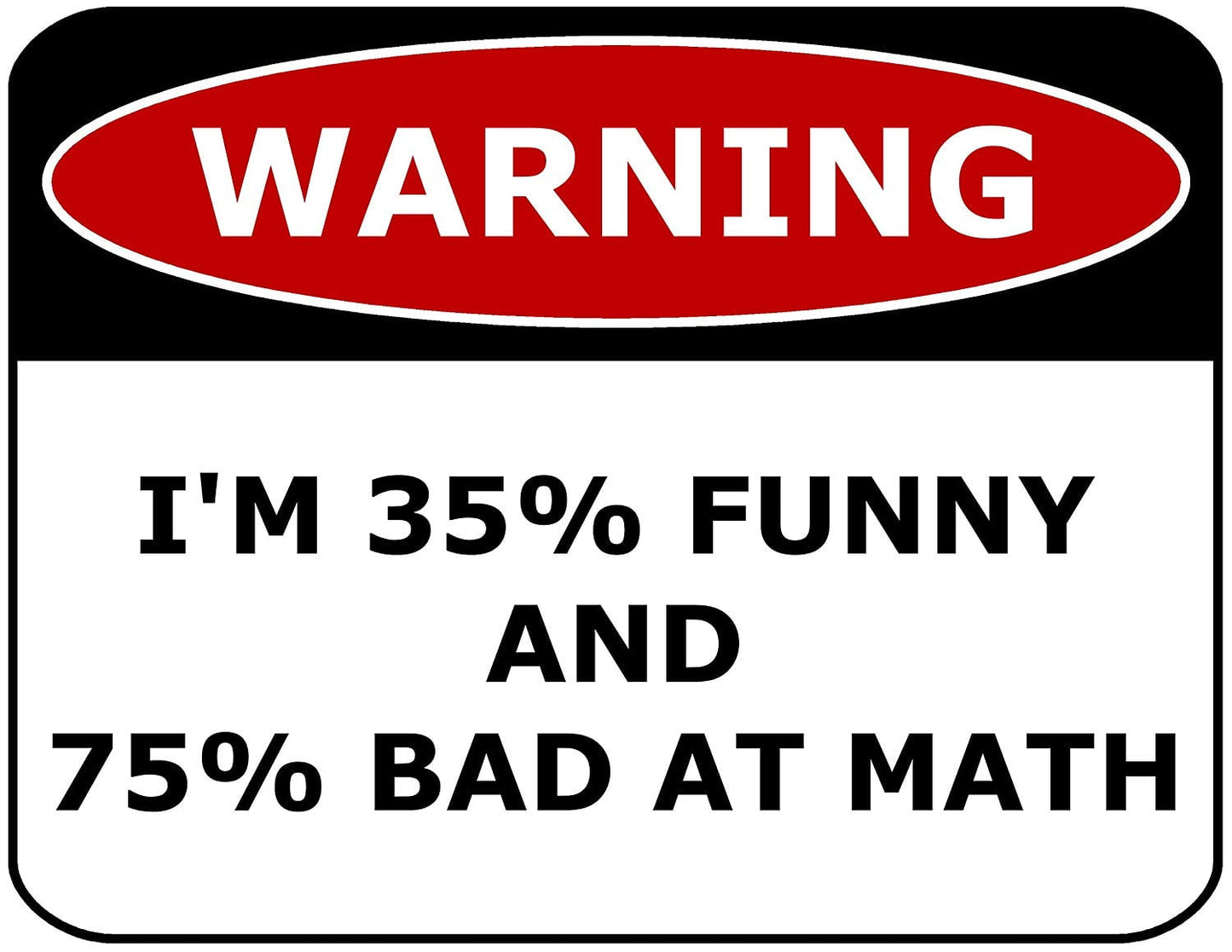 Warning I'm 35% Funny And 75% Bad At Math 11.5" x 9" Laminated Funny Sign
