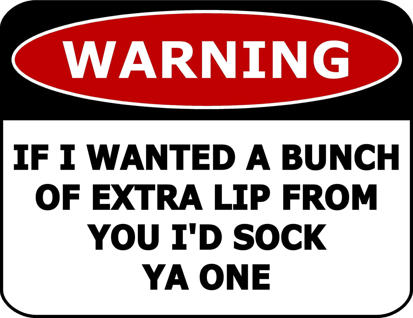 Warning If I Wanted A Bunch Of Extra Lip From You I'd Sock Ya One 11.5 inch by 9 inch Laminated Funny Sign