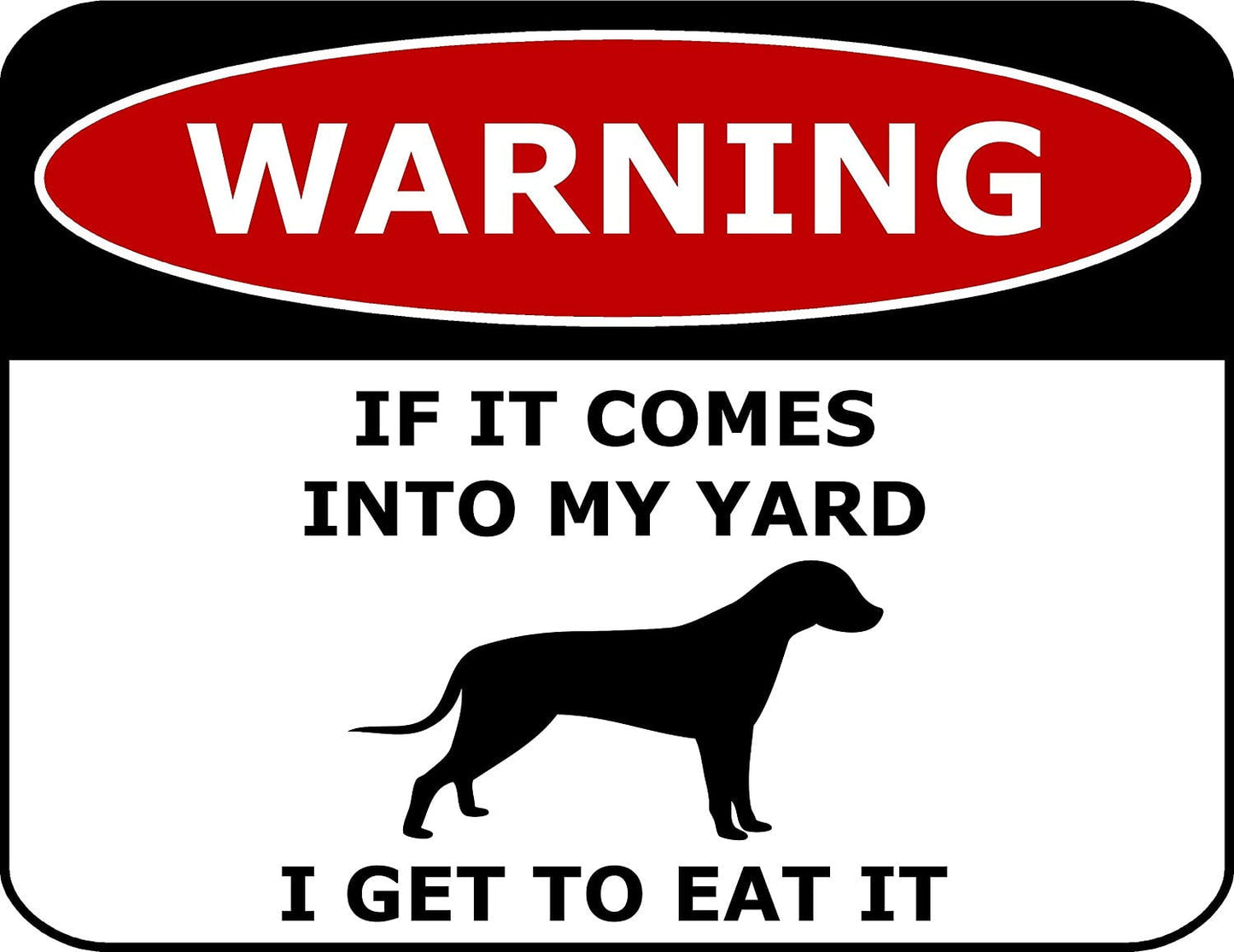 Warning If It Comes Into My Yard I Get To Eat It 11.5" x 9" Laminated Funny Sign
