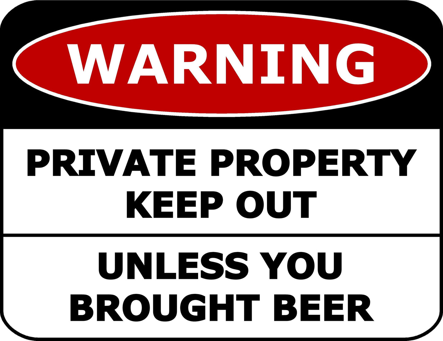 Warning Private Property Keep Out Unless You Brought Beer 11.5 inch by 9 inch Laminated Funny Sign