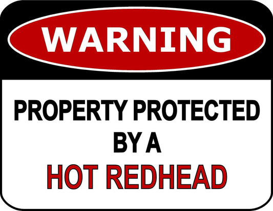 Warning Property Protected By A Hot Redhead 11.5" x 9" Laminated Funny Sign