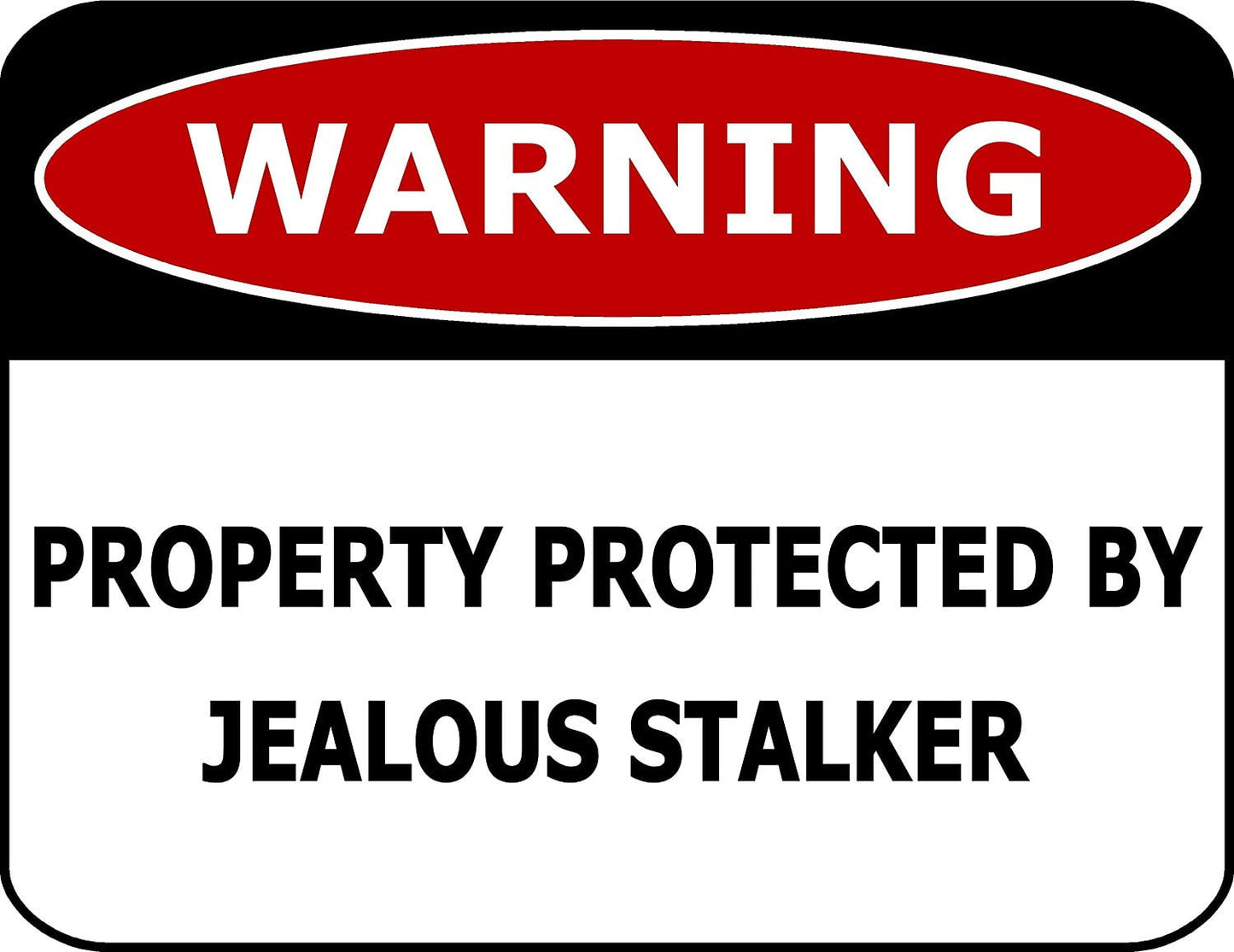 Warning Property Protected By Jealous Stalker 11.5" x 9" Laminated Funny Sign