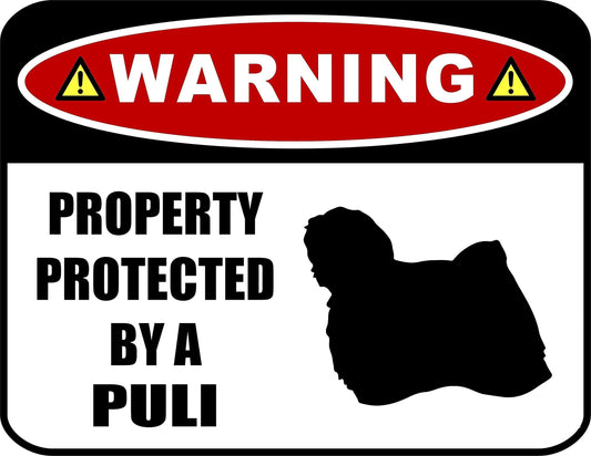 Warning Property Protected By a Puli (SILHOUETTE) 11.5 inch x 9 inch Laminated Dog Sign