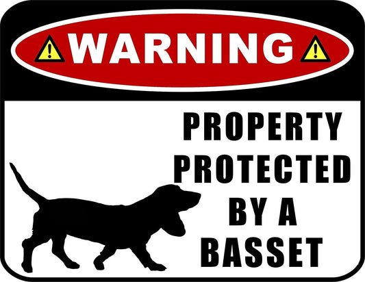 Warning Property Protected by a Basset (SILHOUETTE) 11.5 inch x 9 inch Laminated Dog Sign
