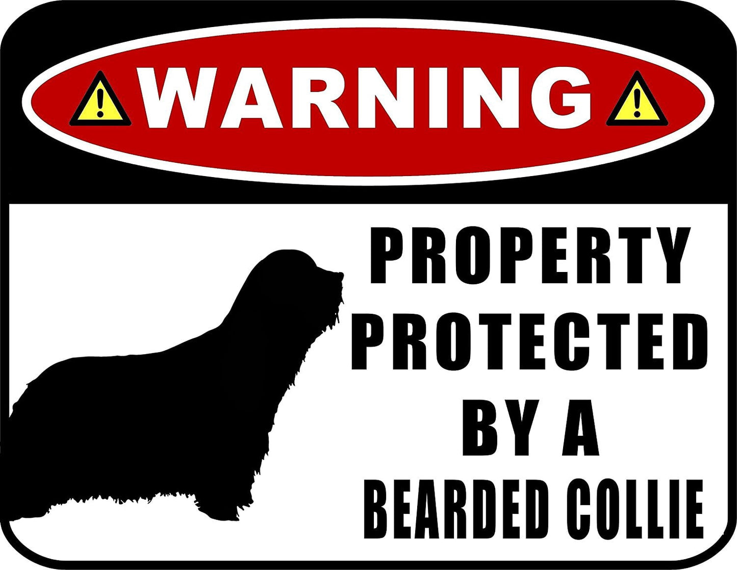 Warning Property Protected by a Bearded Collie (SILHOUETTE) 11.5 inch x 9 inch Laminated Dog Sign