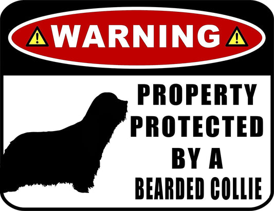Warning Property Protected by a Bearded Collie (SILHOUETTE) 11.5 inch x 9 inch Laminated Dog Sign
