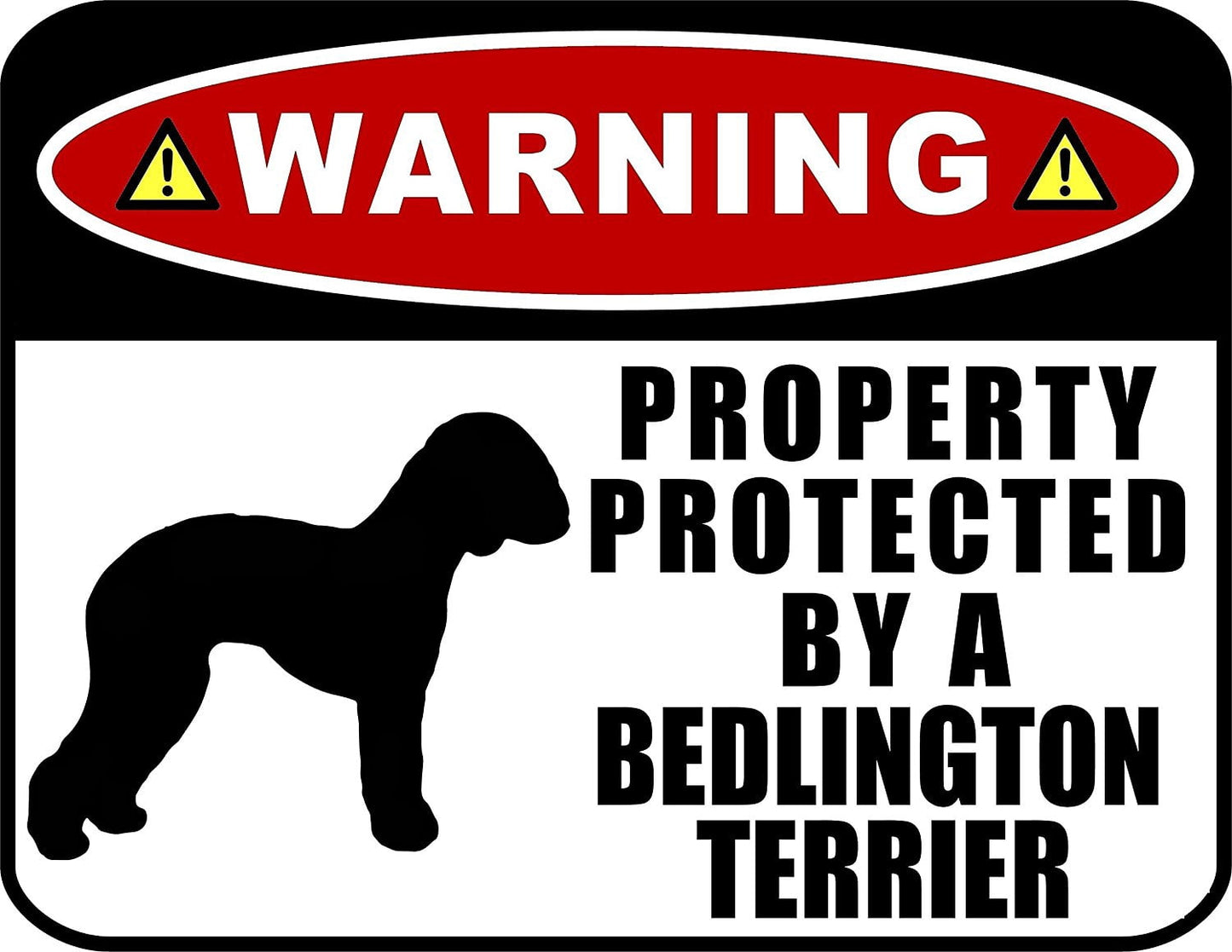 Warning Property Protected by a Bedlington Terrier (SILHOUETTE) 11.5 inch x 9 inch Laminated Dog Sign