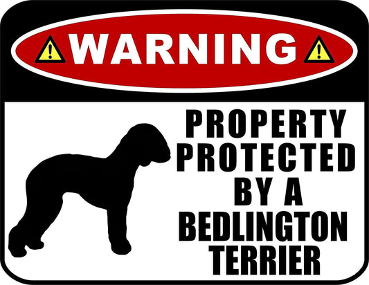 Warning Property Protected by a Bedlington Terrier (SILHOUETTE) 11.5 inch x 9 inch Laminated Dog Sign
