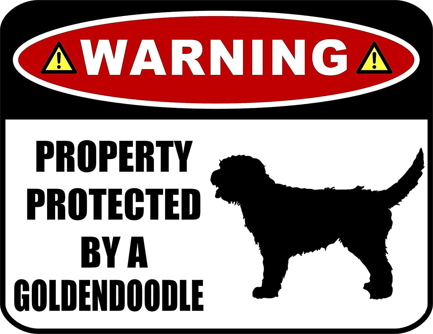 Warning Property Protected by a Goldendoodle (SILHOUETTE) 11.5 inch x 9 inch Laminated Dog Sign