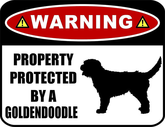 Warning Property Protected by a Goldendoodle (SILHOUETTE) 11.5 inch x 9 inch Laminated Dog Sign