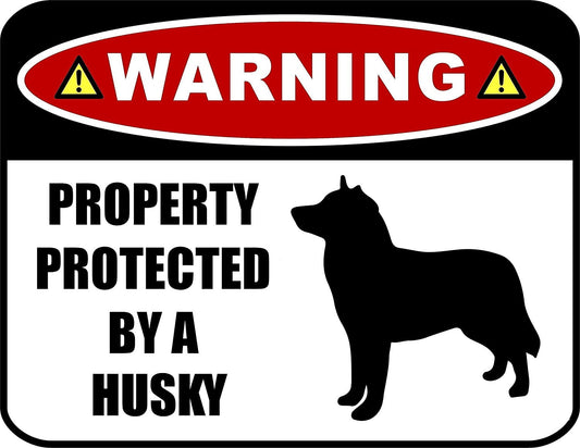 Warning Property Protected by a Husky (SILHOUETTE) 11.5 inch x 9 inch Laminated Dog Sign