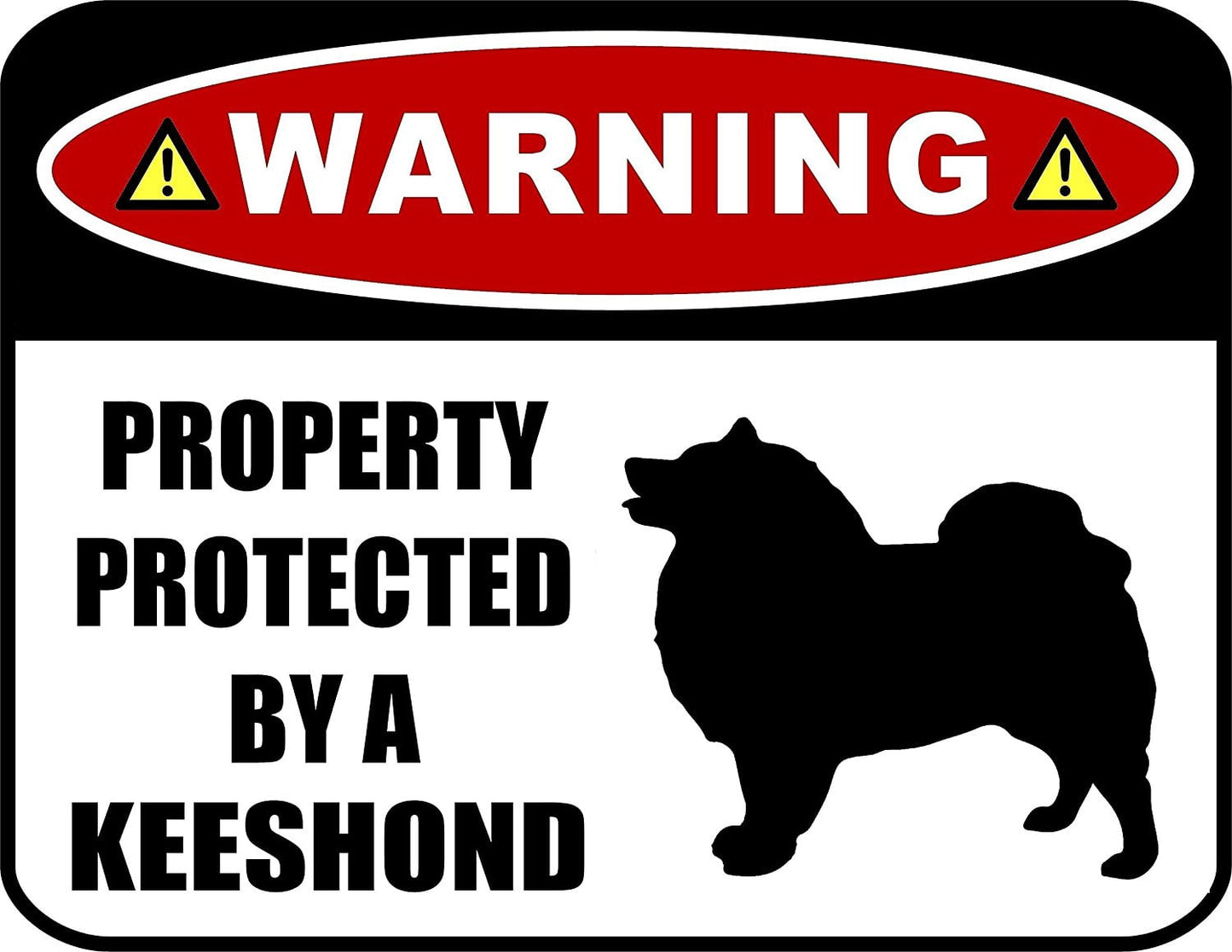 Warning Property Protected by a Keeshond (SILHOUETTE) 11.5 inch x 9 inch Laminated Dog Sign