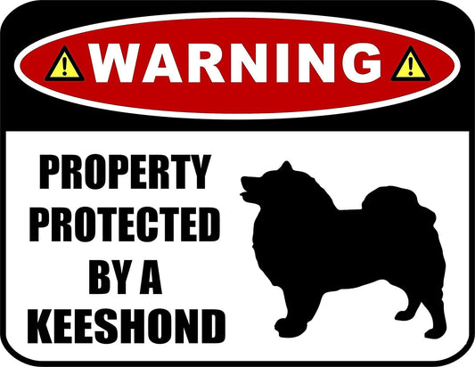 Warning Property Protected by a Keeshond (SILHOUETTE) 11.5 inch x 9 inch Laminated Dog Sign