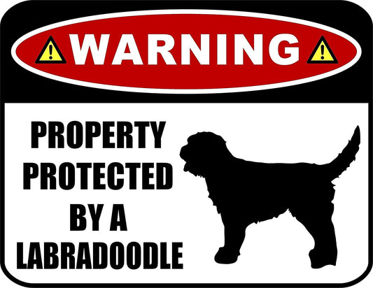 Warning Property Protected by a Labradoodle (SILHOUETTE) 11.5 inch x 9 inch Laminated Dog Sign