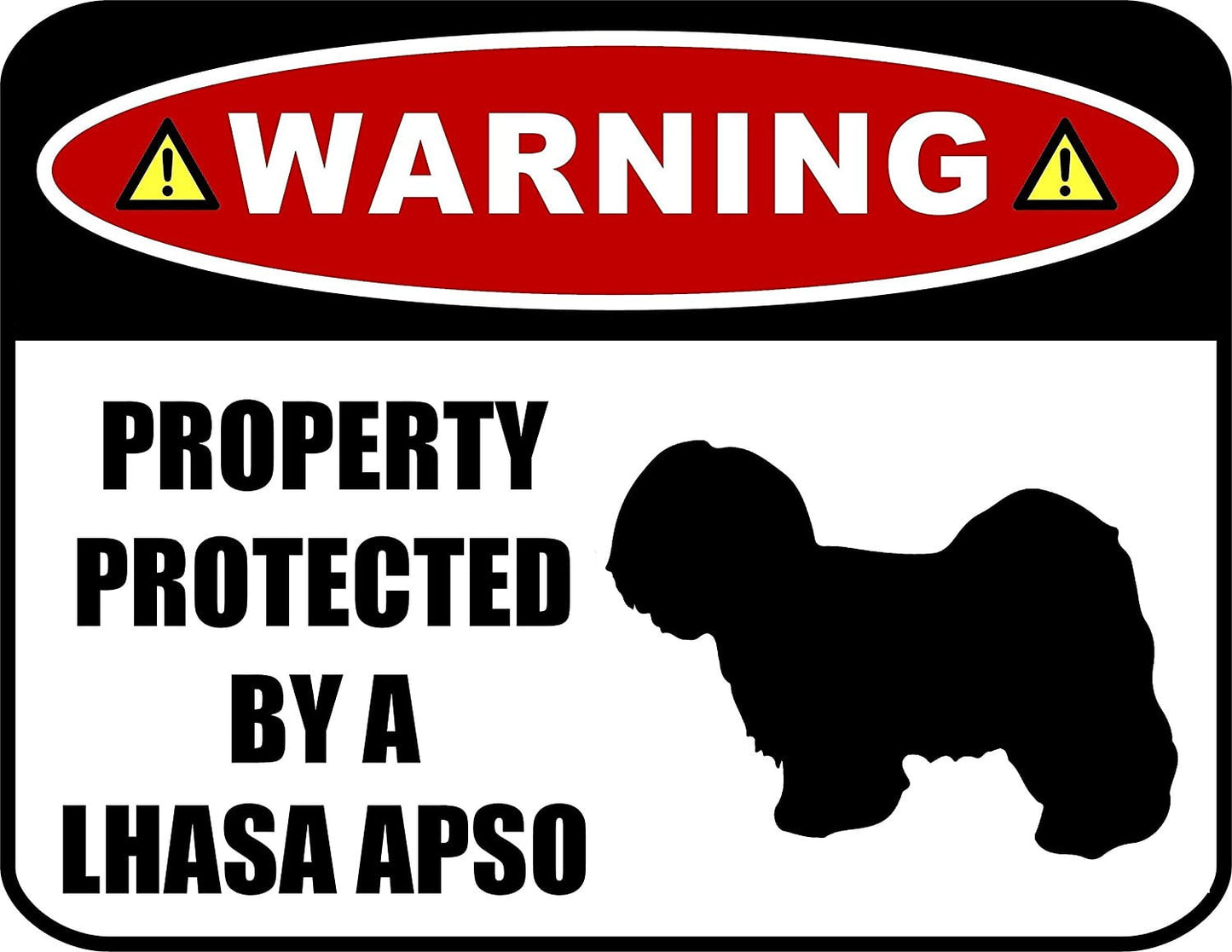 Warning Property Protected by a Lhasa Apso (SILHOUETTE) 11.5 inch x 9 inch Laminated Dog Sign