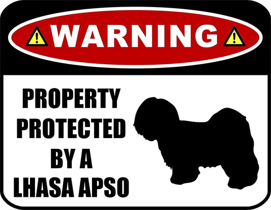 Warning Property Protected by a Lhasa Apso (SILHOUETTE) 11.5 inch x 9 inch Laminated Dog Sign