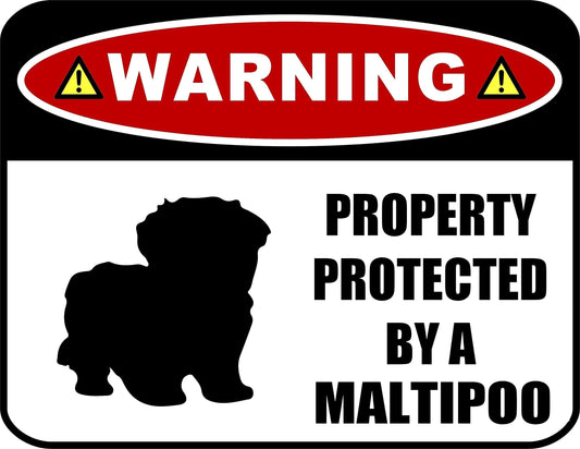 Warning Property Protected by a Maltipoo (SILHOUETTE) 11.5 inch x 9 inch Laminated Dog Sign