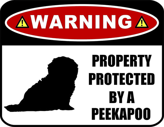Warning Property Protected by a Peekapoo (SILHOUETTE) 11.5 inch x 9 inch Laminated Dog Sign
