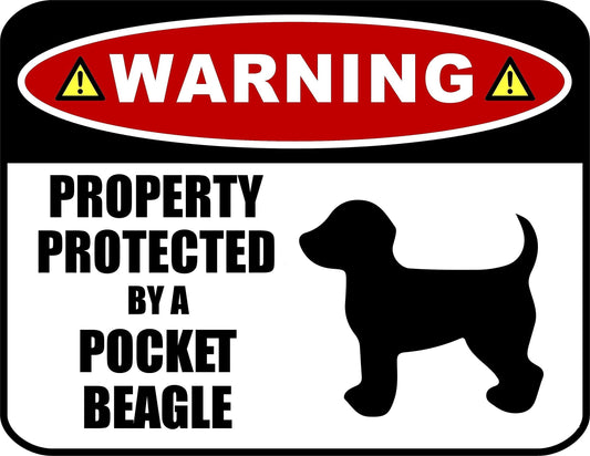 Warning Property Protected by a Pocket Beagle (SILHOUETTE) 11.5 inch x 9 inch Laminated Dog Sign
