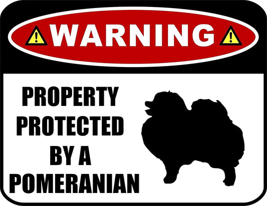 Warning Property Protected by a Pomeranian (SILHOUETTE) 11.5 inch x 9 inch Laminated Dog Sign