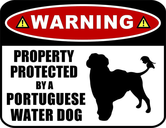 Warning Property Protected by a Portuguese Water Dog (SILHOUETTE) 11.5 inch x 9 inch Laminated Dog Sign