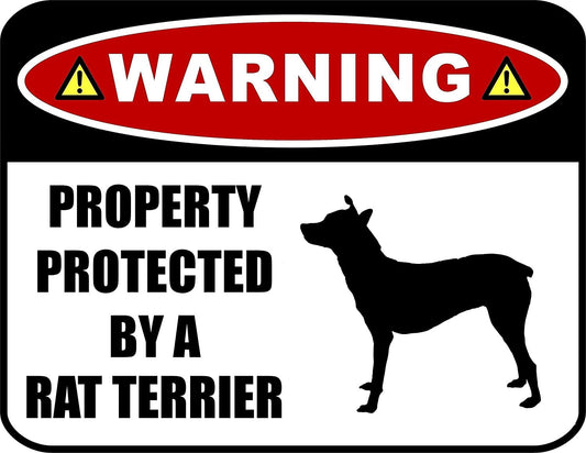 Warning Property Protected by a Rat Terrier (SILHOUETTE) 11.5 inch x 9 inch Laminated Dog Sign