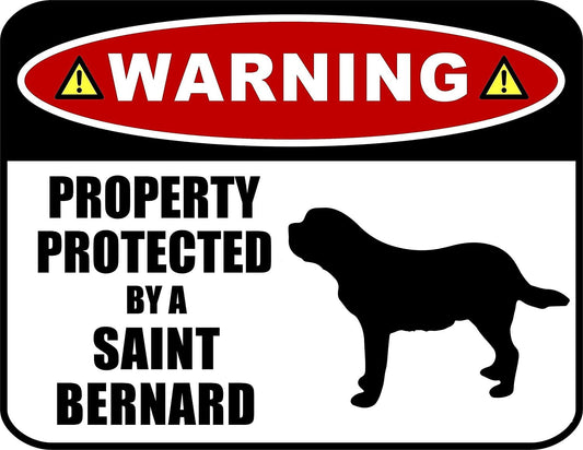 Warning Property Protected by a Saint Bernard (SILHOUETTE) 11.5 inch x 9 inch Laminated Dog Sign