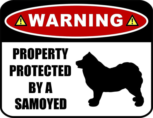 Warning Property Protected by a Samoyed (SILHOUETTE) 11.5 inch x 9 inch Laminated Dog Sign