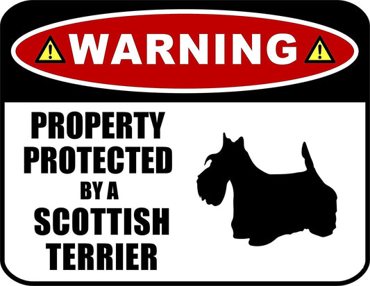 Warning Property Protected by a Scottish Terrier (SILHOUETTE) 11.5 inch x 9 inch Laminated Dog Sign