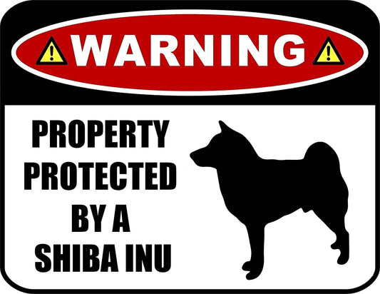 Warning Property Protected by a Shiba Inu (SILHOUETTE) 11.5 inch x 9 inch Laminated Dog Sign