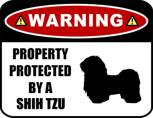 Warning Property Protected by a Shih Tzu (SILHOUETTE) 11.5 inch x 9 inch Laminated Dog Sign