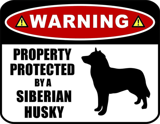 Warning Property Protected by a Siberian Husky (Silhouette) 11.5W x 9H Laminated Sign