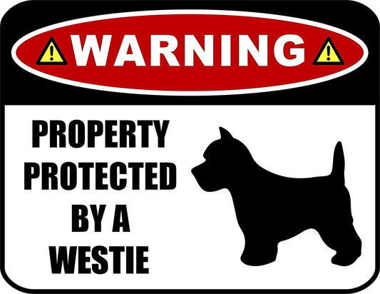 Warning Property Protected by a Westie (SILHOUETTE) 11.5 inch x 9 inch Laminated Dog Sign