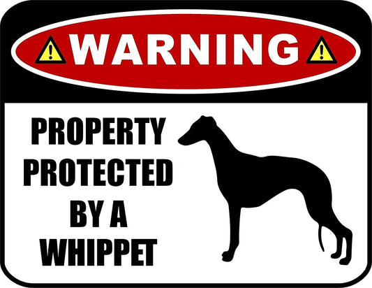 Warning Property Protected by a Whippet (SILHOUETTE) 11.5 inch x 9 inch Laminated Dog Sign