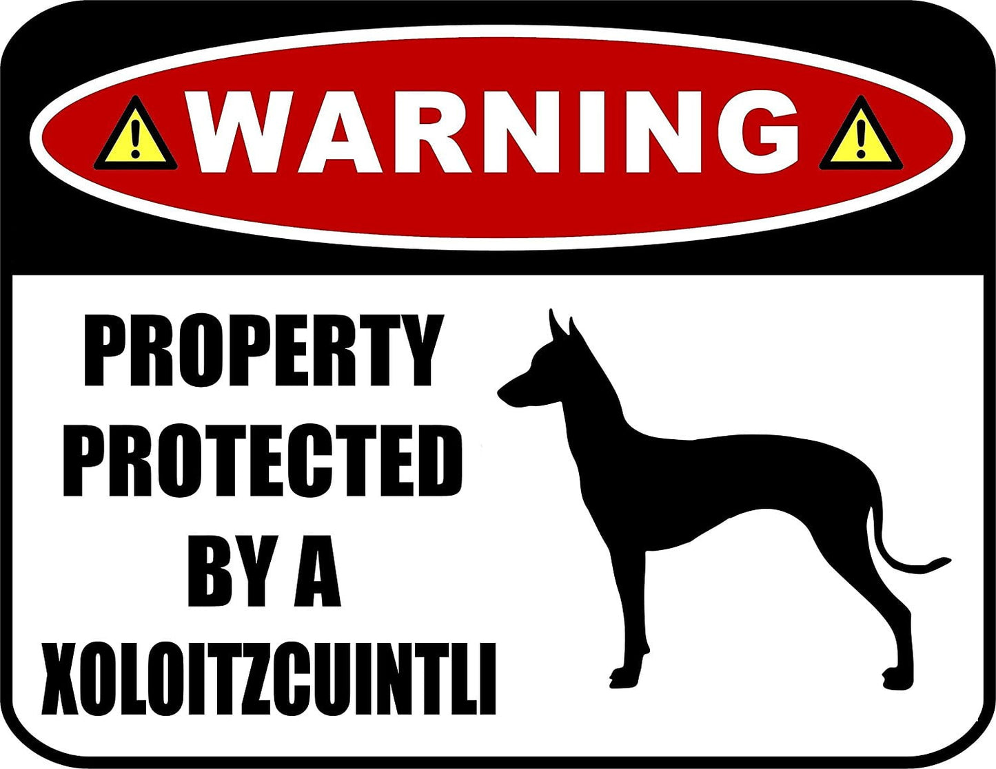 Warning Property Protected by a Xoloitzcuintli (SILHOUETTE) 11.5 inch x 9 inch Laminated Dog Sign